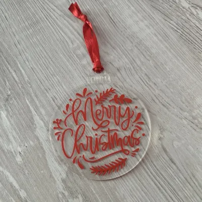 Cursive Merry Christmas Acrylic Bauble 1