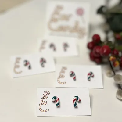 Cute Christmas Candy Cane Stud Earrings 3