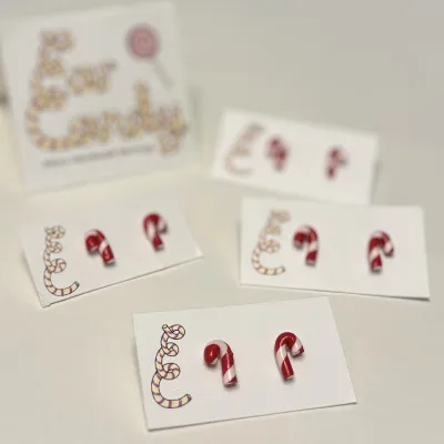 Cute Christmas Candy Cane Stud Earrings 4