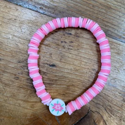 Pink Stripy Flower Bracelet (530) 1