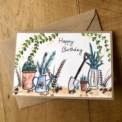 Watercolour gardeners birthday card by CardsbyAliceUK - Small Market