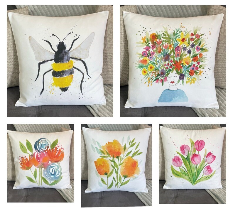 Printed Cushion Covers With Watercolour Designs by Elizabeth Amy Art ...