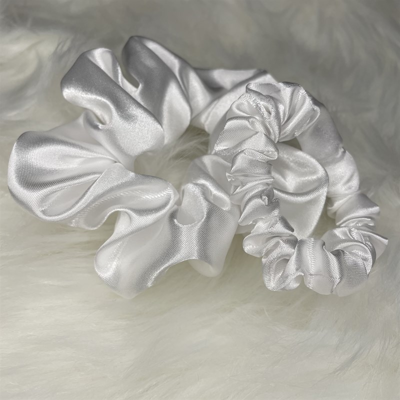 White Silky Feel Satin Hair Scrunchies by Made By Miss Manning - Small ...