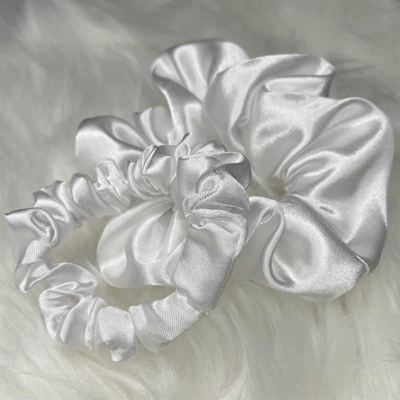 White Silky Feel Satin Hair Scrunchies by Made By Miss Manning - Small ...